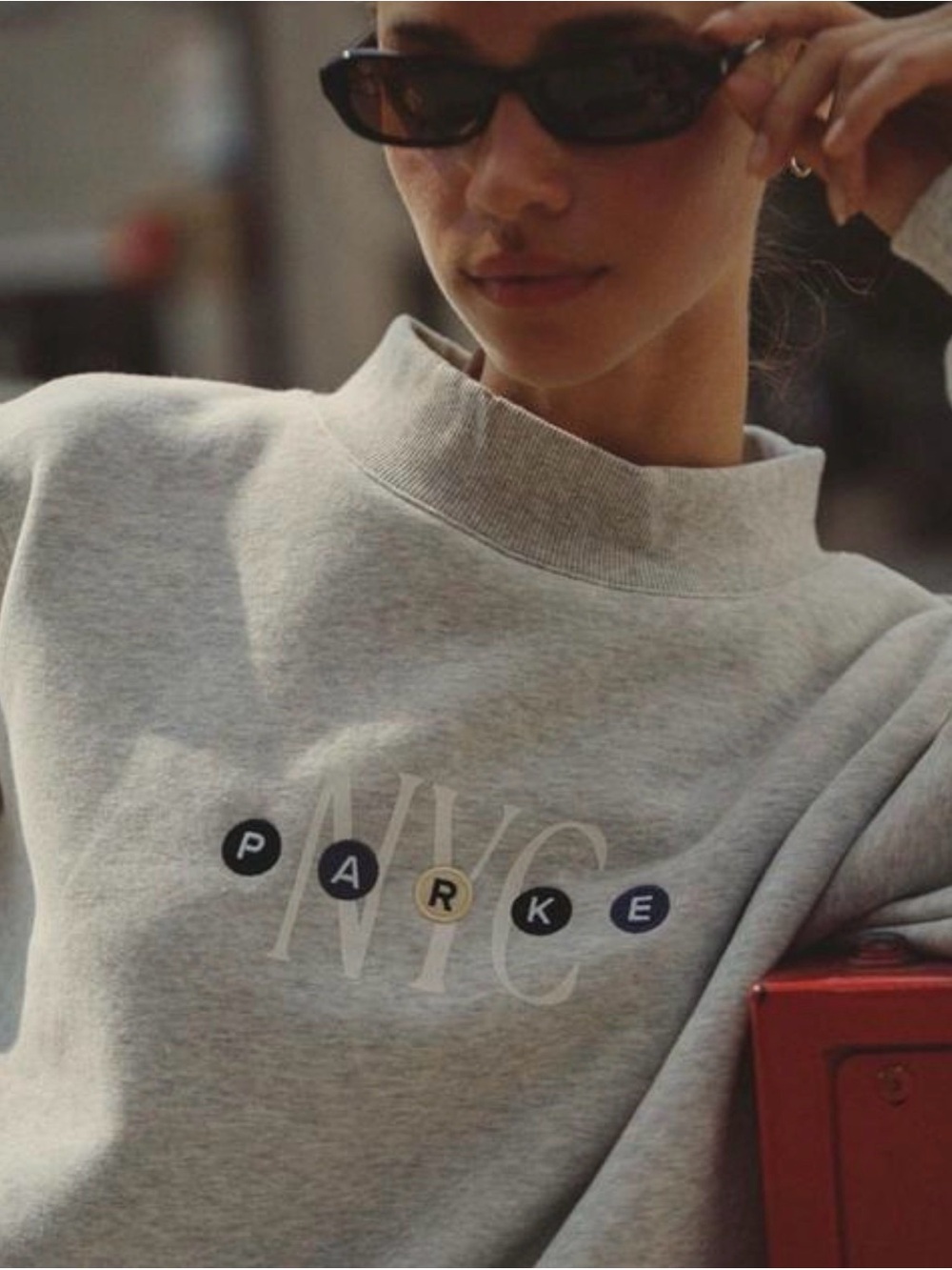 Parke NYC Subway Light Gray Logo Mock Neck Sweatshirt - L/XL